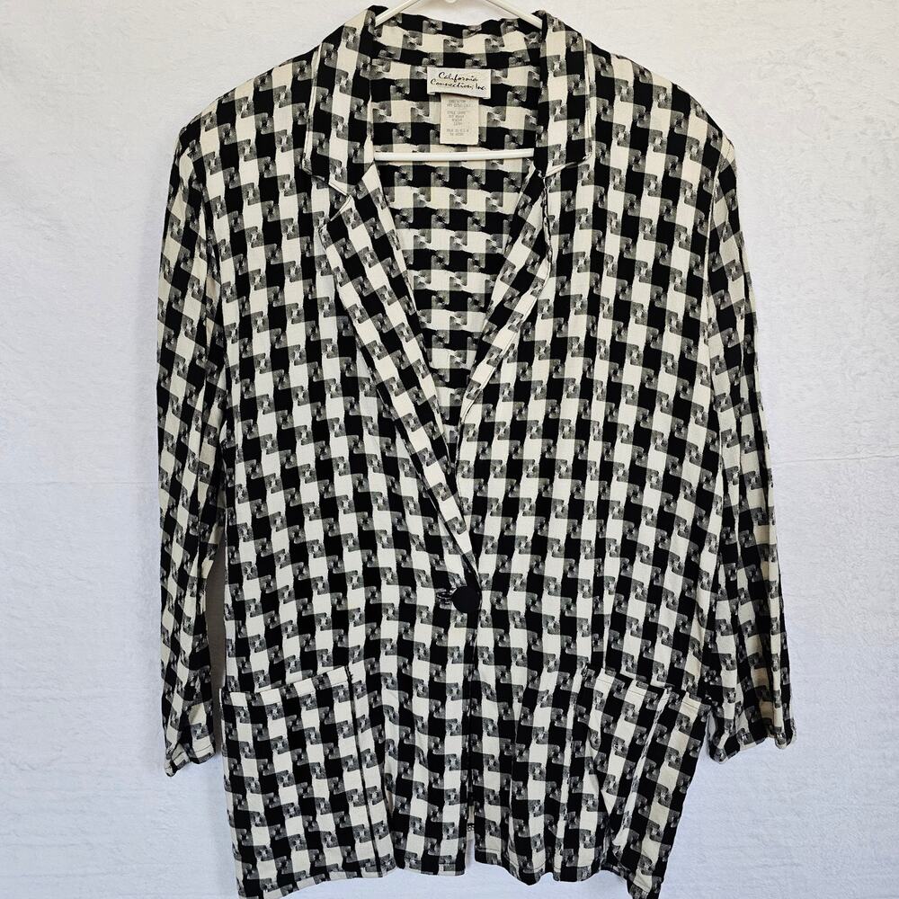 Women's Vintage Houndstooth Long Sleeve Blazer Medium 12/14 80s 90s